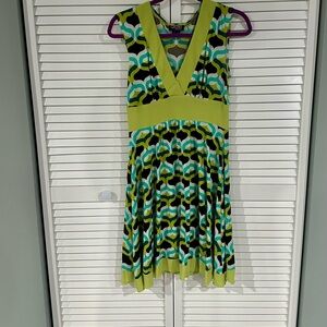 XOXO Vibrant Green and Black Geometric Midi Dress